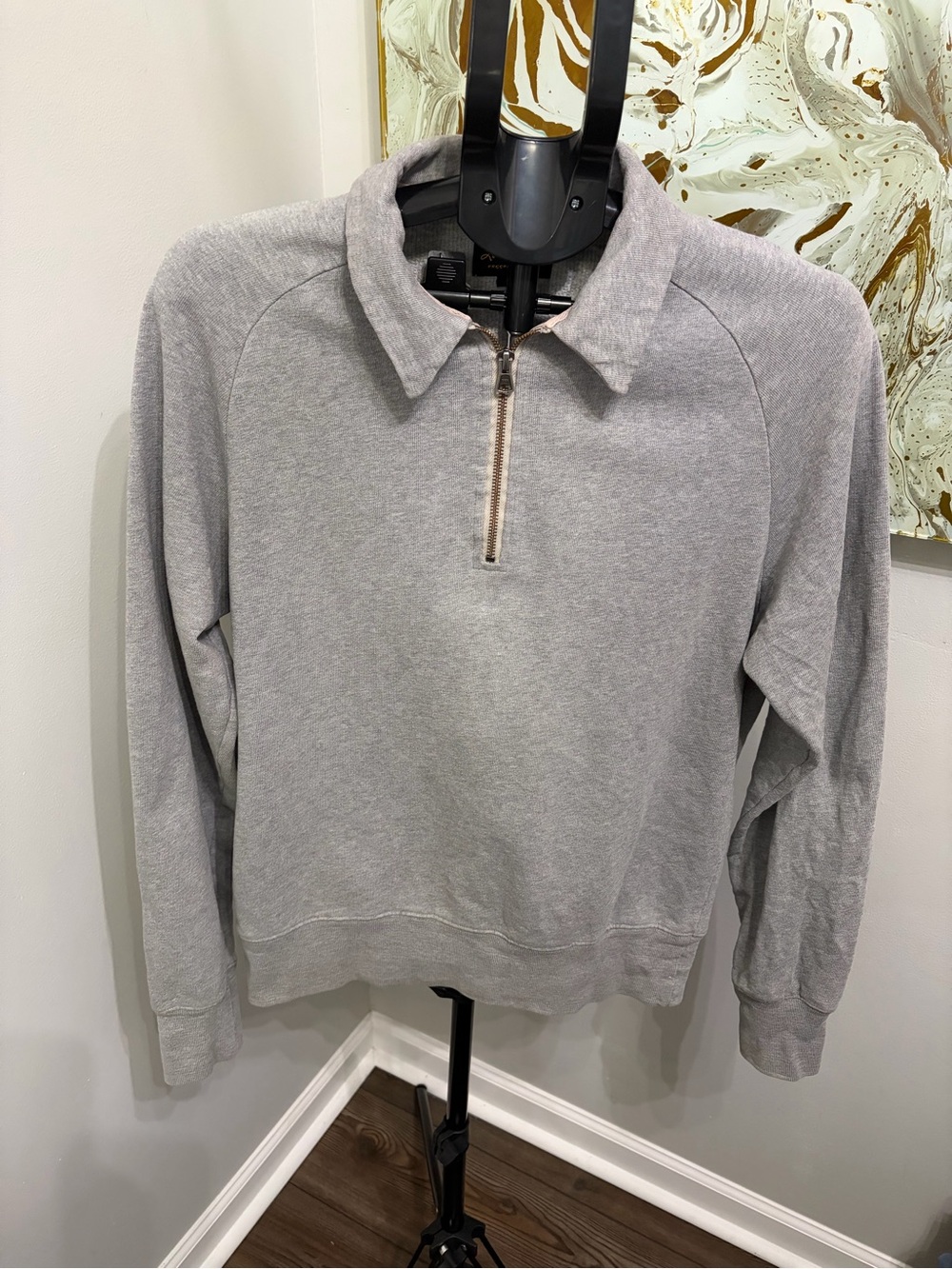L.L. Bean Signature French Terry Quarter-Zip Pullover Sweater Gray Medium